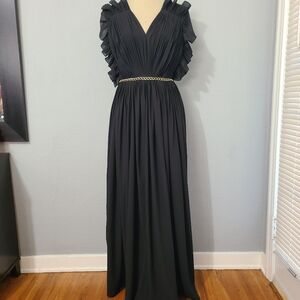 Lola by Suman‎ B Black Ruffled Draped Jumpsuit Size Med